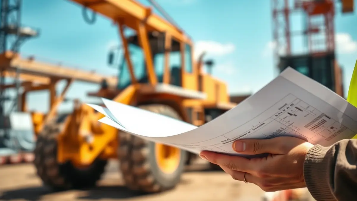Generic image of hands reviewing blueprints on a construction site.
