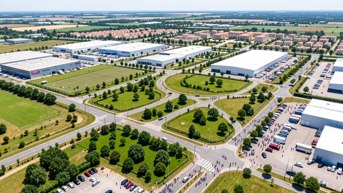 Imagen genérica de un parque tecnológico con carreteras y espacios verdes.