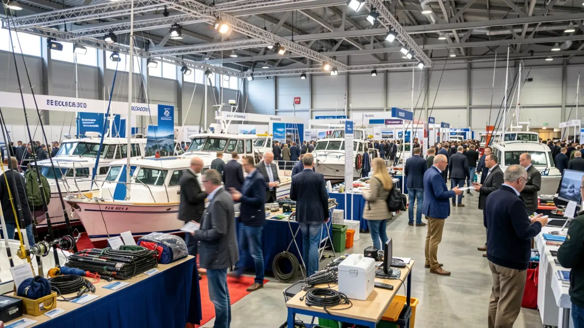 Imagen genérica de una feria marítima con puestos y gente