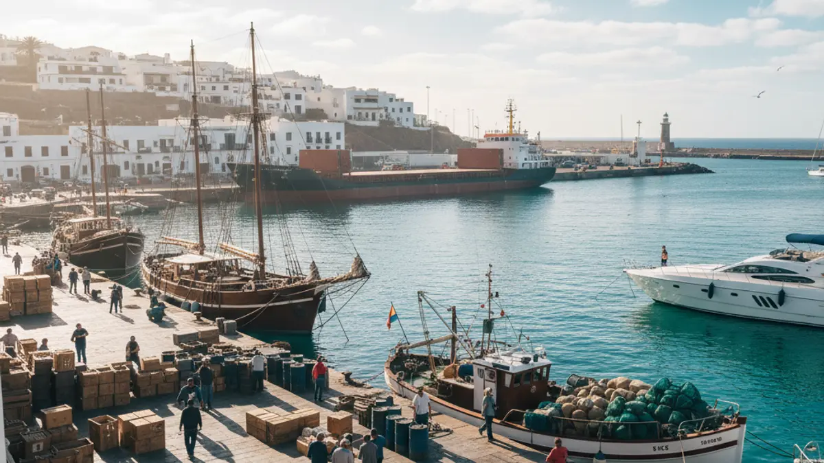 Imagen genérica de un puerto con barcos y actividad marítima.