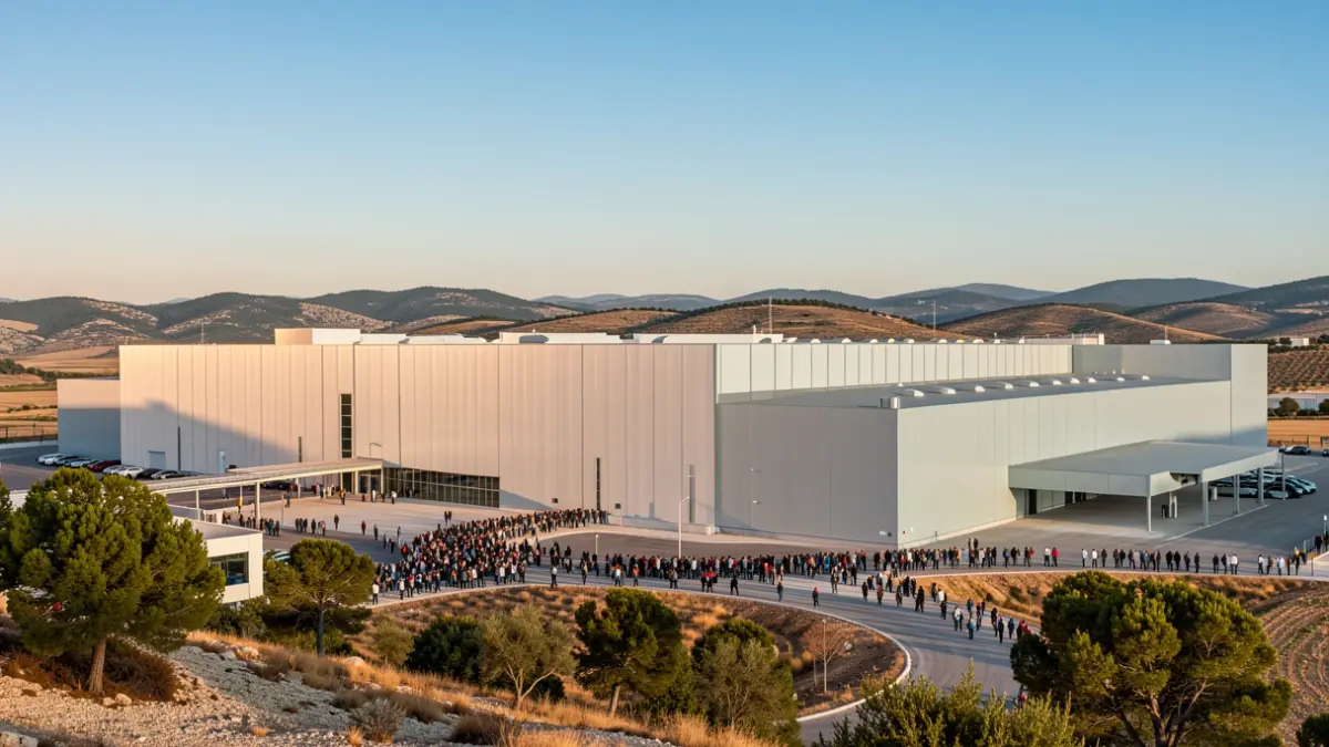 Generic image of a gigafactory in a Mediterranean landscape.