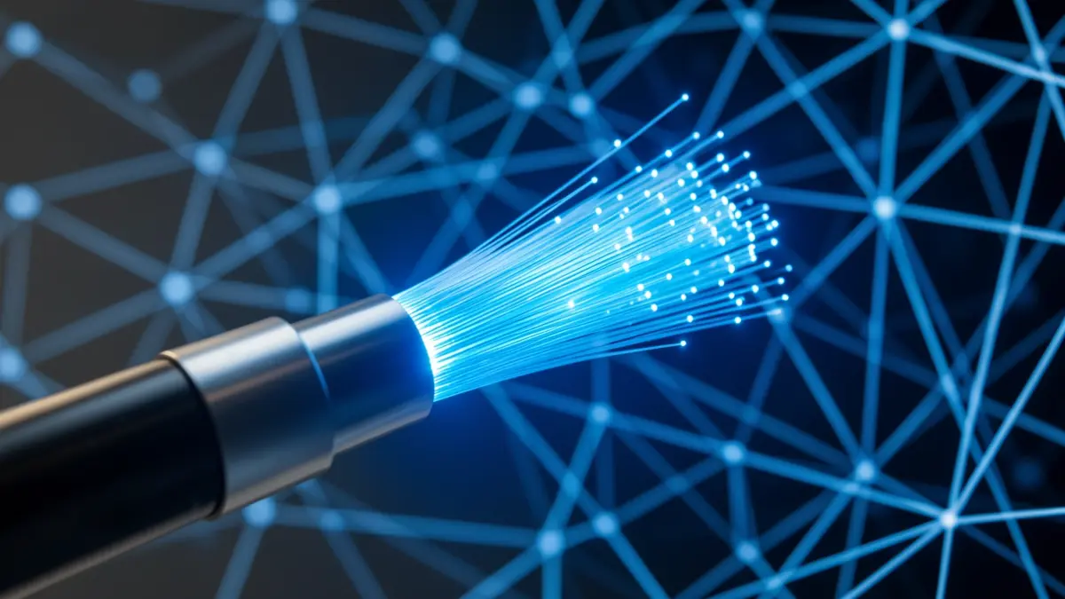 Imaxe xenérica de fibra óptica e redes de comunicacións dixitais.