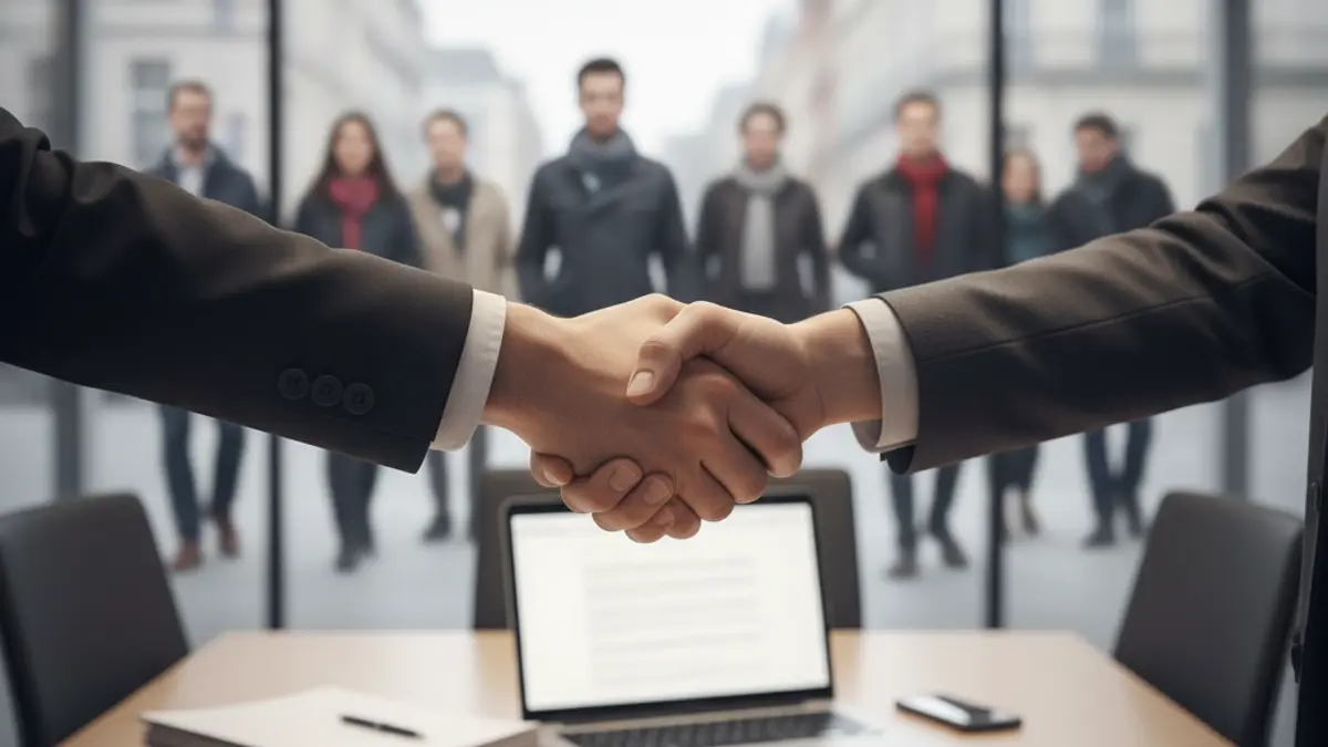 Imagen genérica de manos estrechándose en una reunión de negocios.