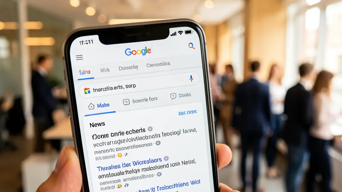 Imagen genérica de la sección de noticias de Google Search, destacando la opción de personalizar fuentes.
