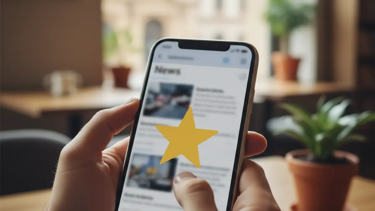 Imagen genérica de un teléfono móvil mostrando una aplicación de noticias con un icono de estrella.