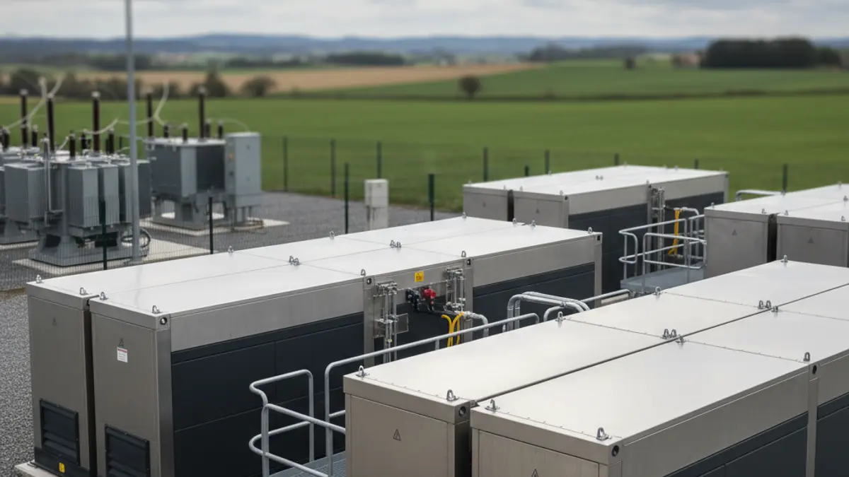 Imagen genérica de contenedores de almacenamiento de energía con baterías.