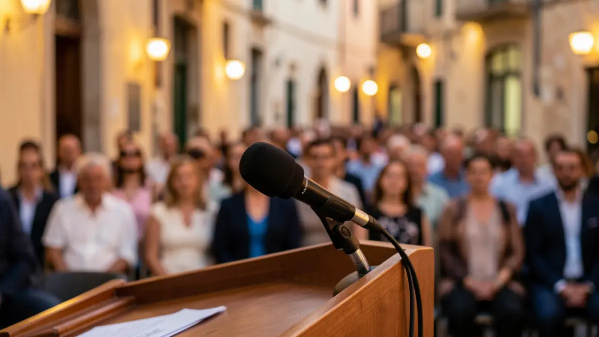 Generic image of a business event with a microphone.