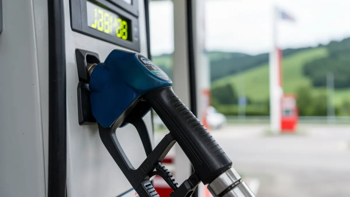 Imagen de primer plano de una bomba de combustible, reflejando el aumento de precio.