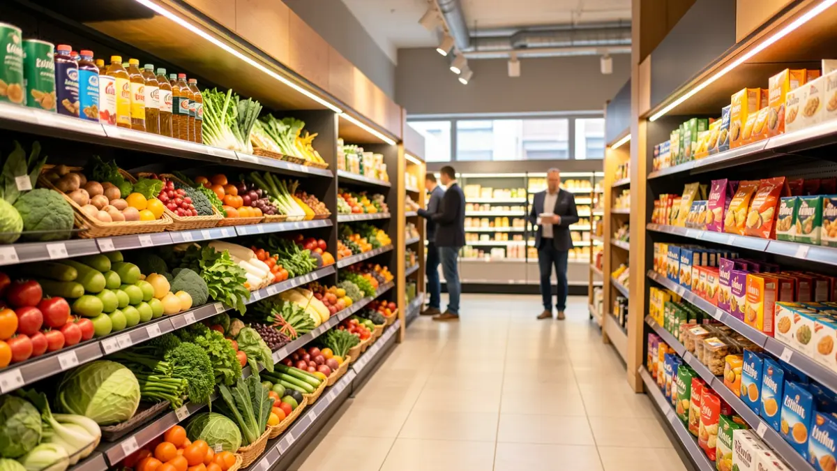 Imagen genérica de un supermercado con productos frescos y buena iluminación.