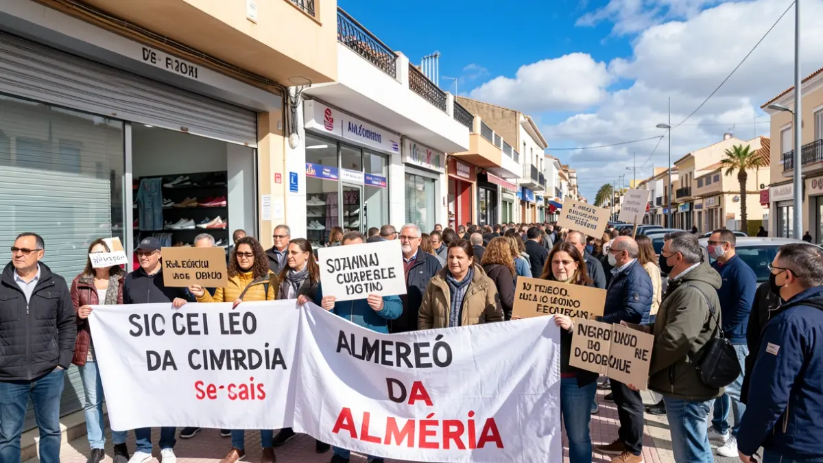 Imagen genérica de una manifestación de trabajadores del comercio textil y calzado frente a establecimientos cerrados en Almería.