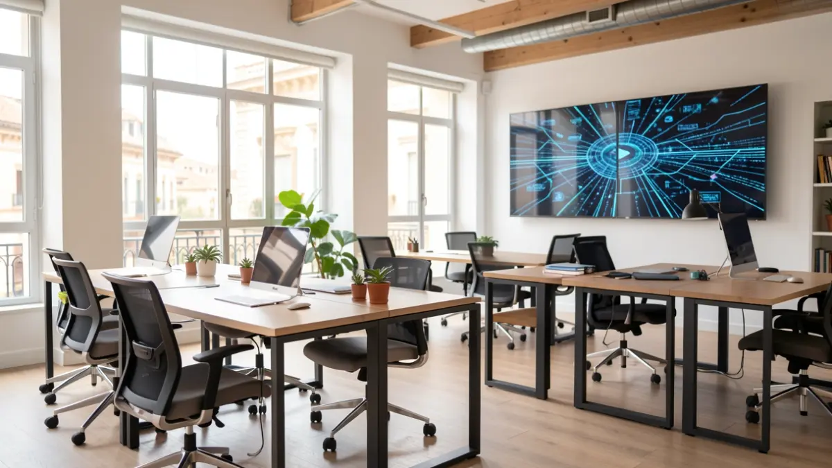 Generic image of a modern co-working space with technological elements.