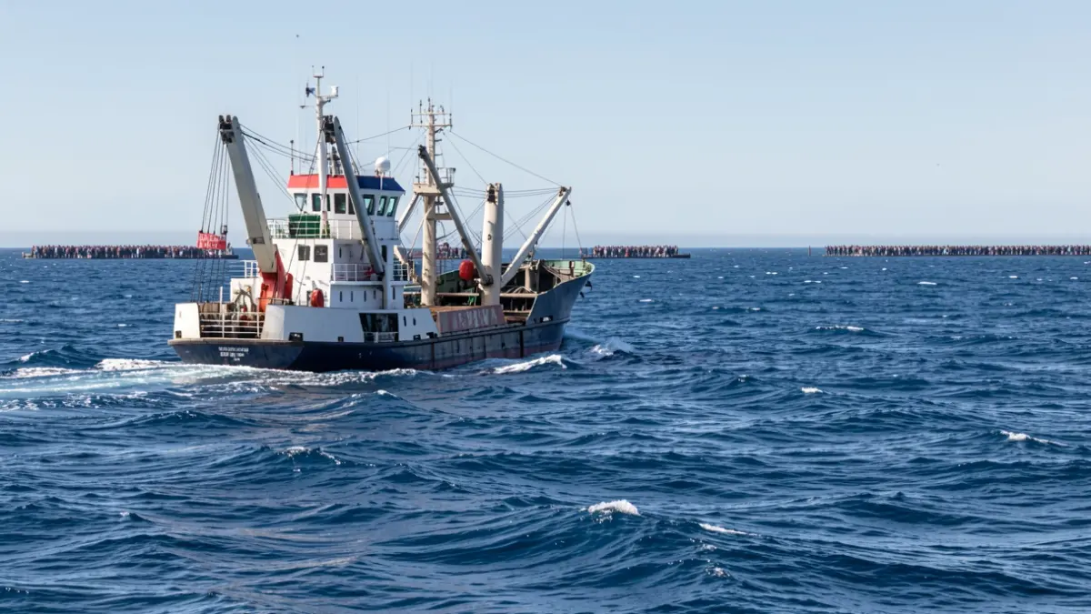 Imagen genérica de un buque pesquero moderno en el mar.