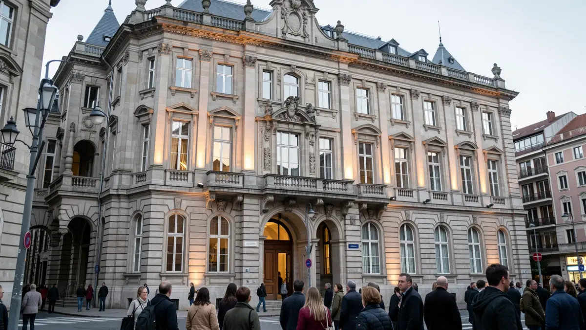 Generic image: Facade of a historic building in Bilbao, with subtle lighting highlighting architectural details.