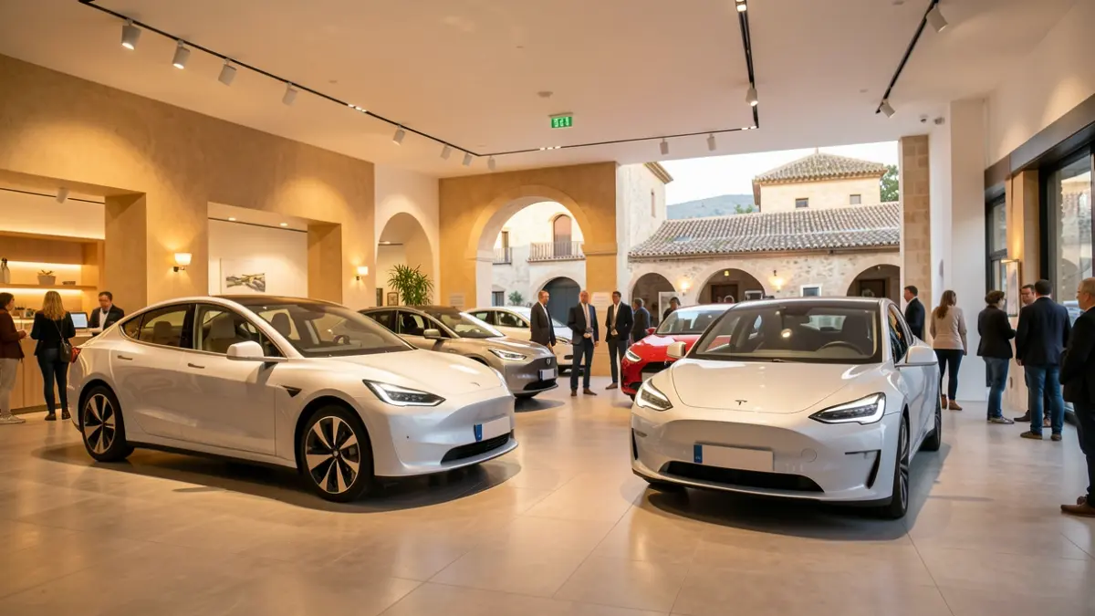 Imagen genérica de un concesionario de coches en Valencia con vehículos híbridos y eléctricos.