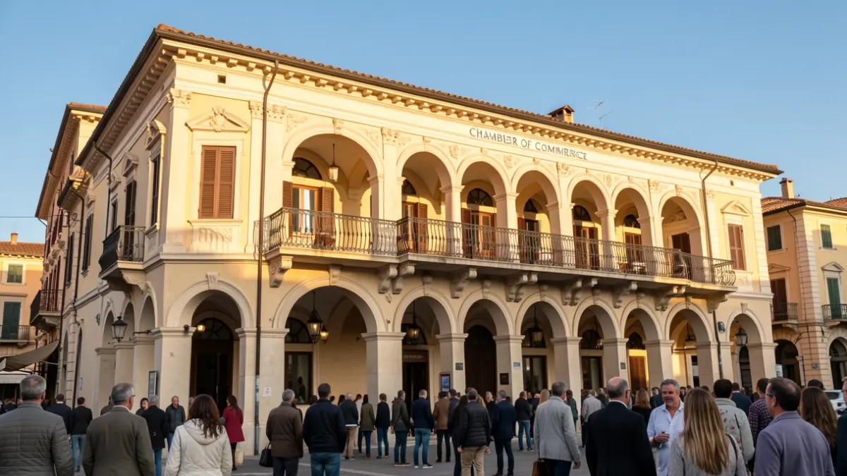Generic image of a Mediterranean Chamber of Commerce facade.
