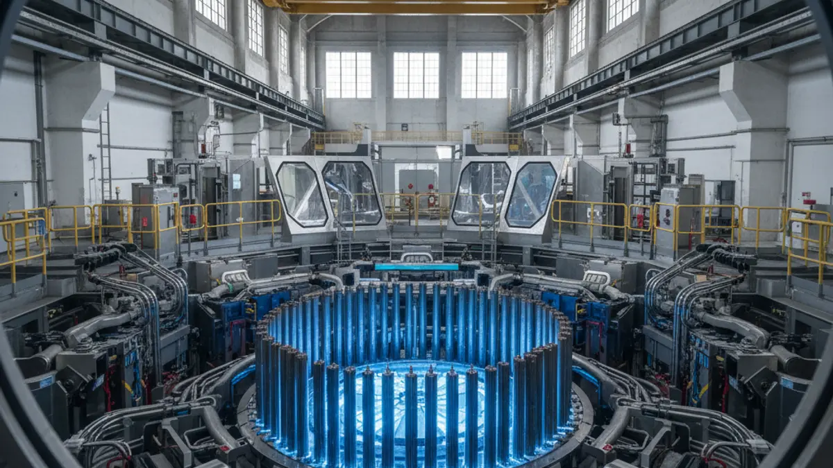 Imagen de elementos combustibles de un reactor nuclear durante una recarga.