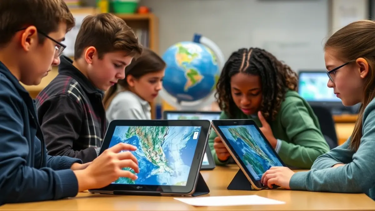 Generic image of students using technology for science projects.