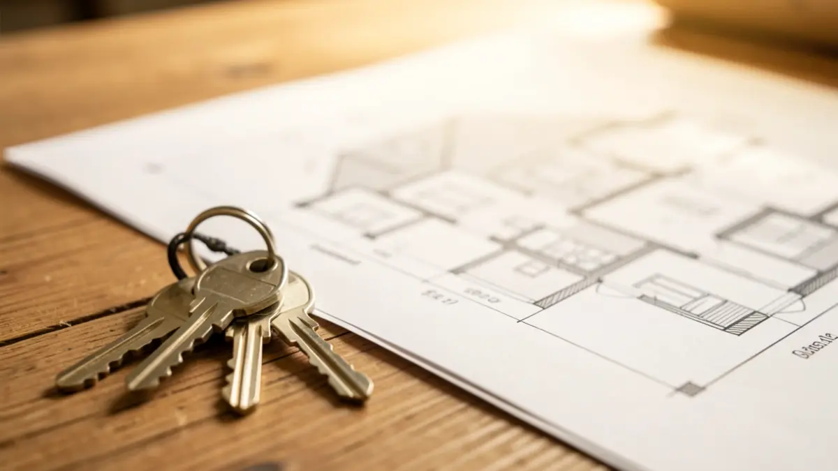Generic image of keys on a housing blueprint.
