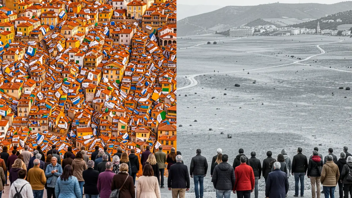 Generic image representing economic inequality in Catalonia, with visual contrasts between wealthy and poor areas.