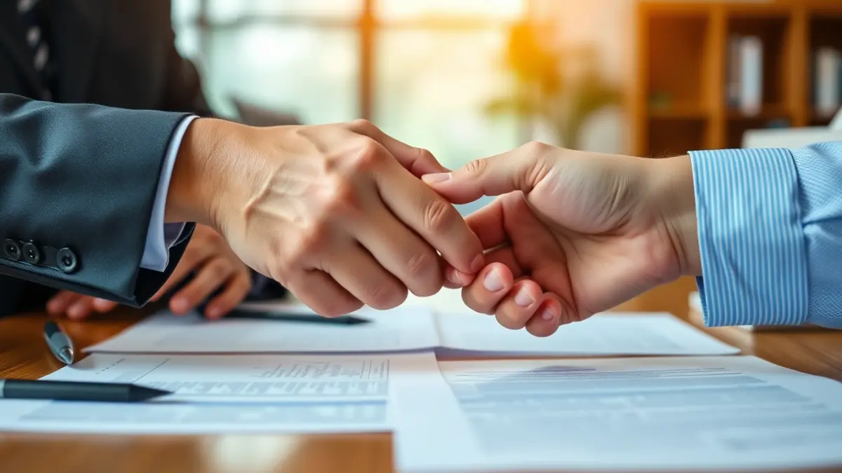 Imagen genérica de un acuerdo empresarial con dos personas dándose la mano.