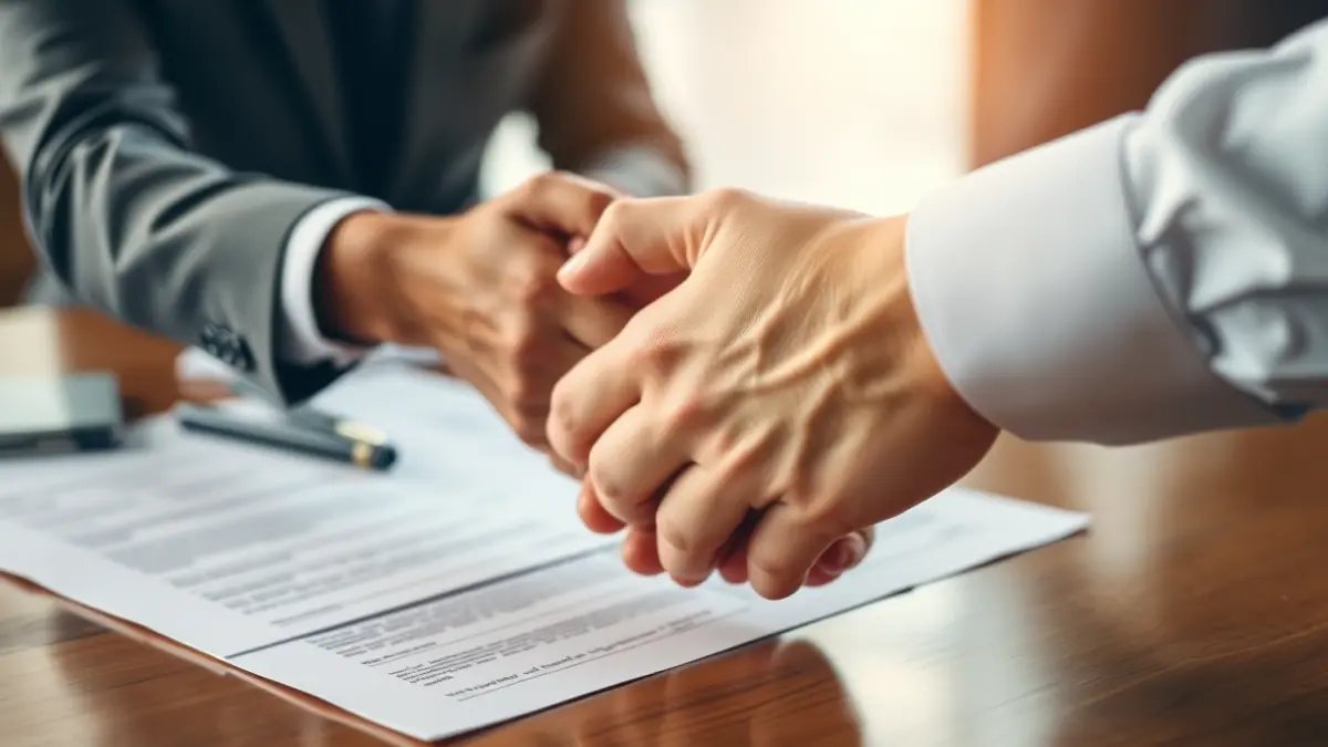 Generic image of a handshake in an office setting, symbolizing a business succession.