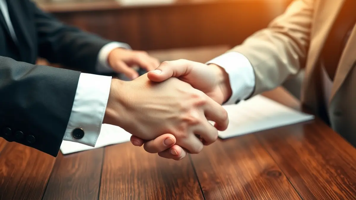 Generic image of two hands shaking in an office setting, symbolizing a new appointment.