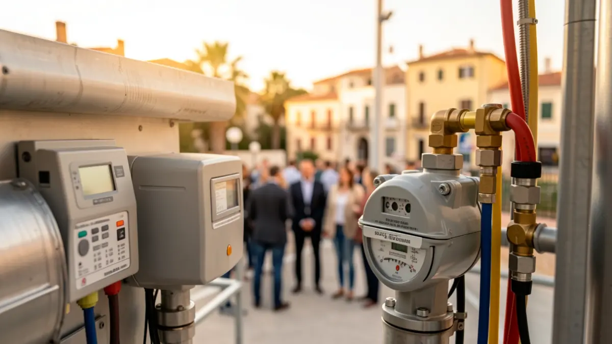 Generic image of water management equipment and smart meters in a technical facility.