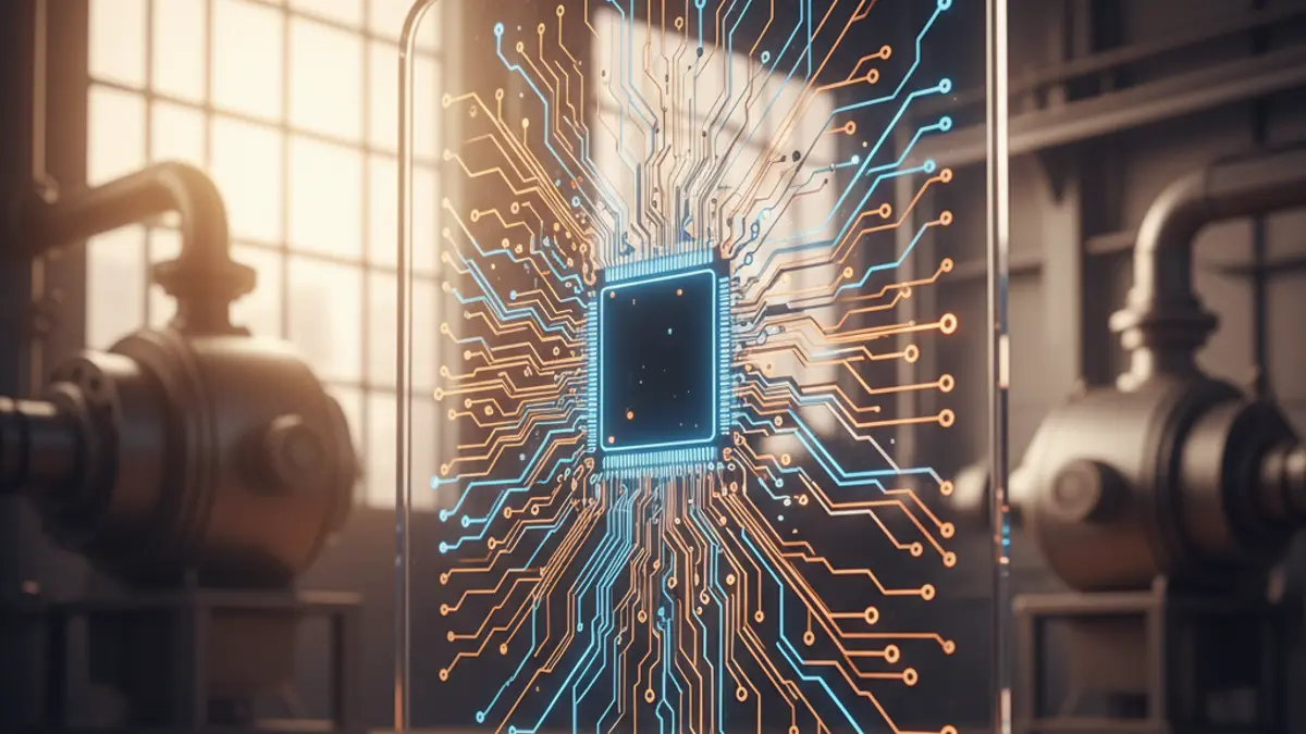 Generic image of advanced technology and cybersecurity in an industrial setting.