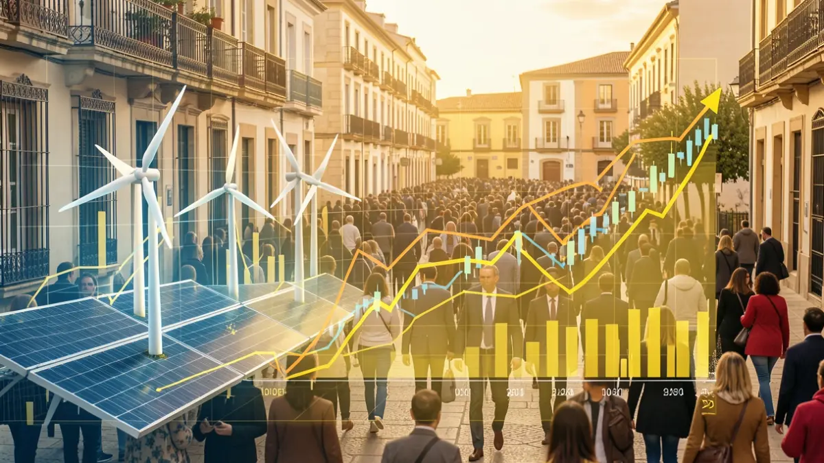 Generic image of economic charts with renewable energy elements.