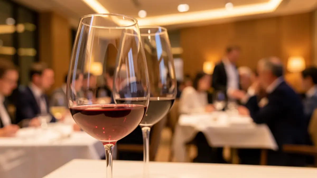 Imagen genérica de una copa de vino en un evento profesional.