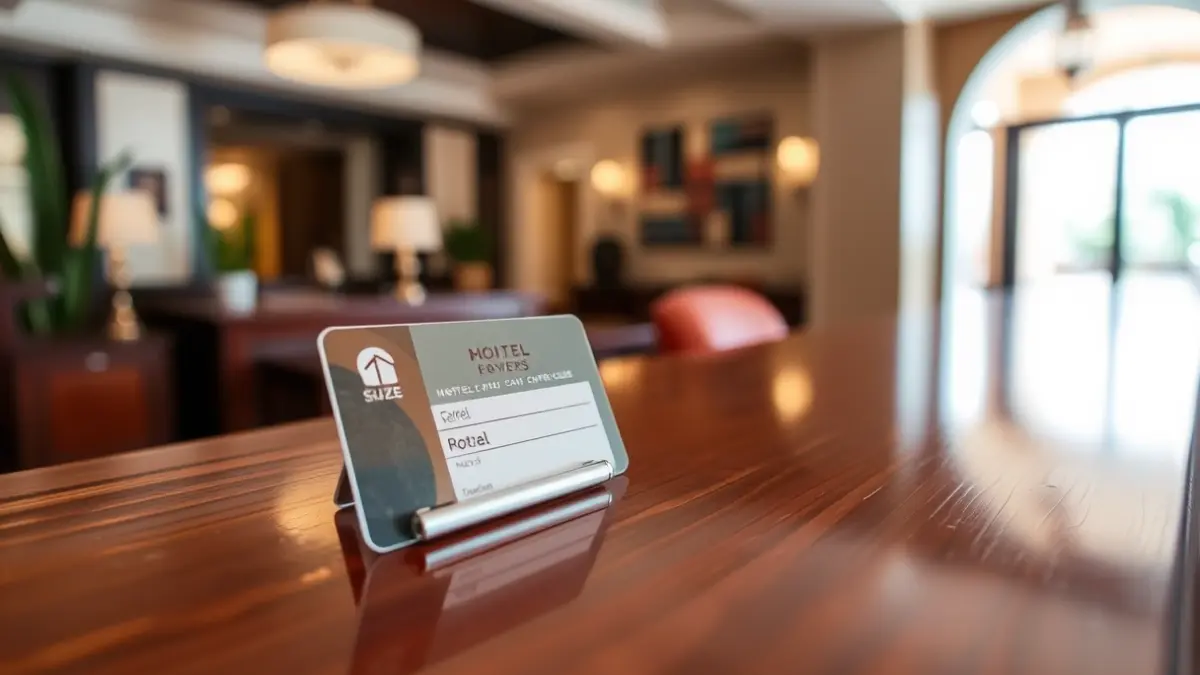 Generic image of a hotel room key card on a reception desk.