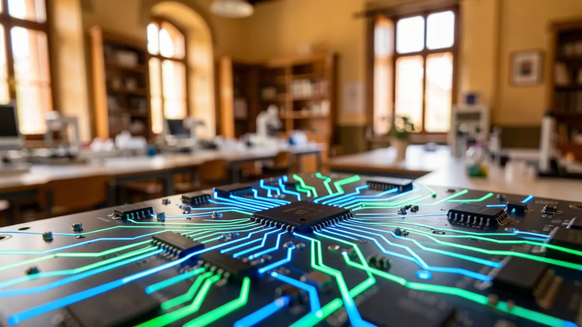 Printed circuit board with artificial intelligence and an Andalusian university laboratory.