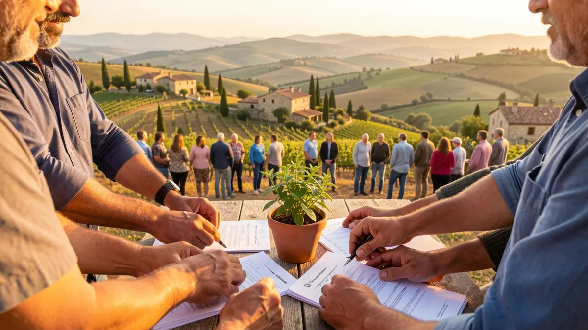 Generic image of hands collaborating in a Mediterranean rural setting.