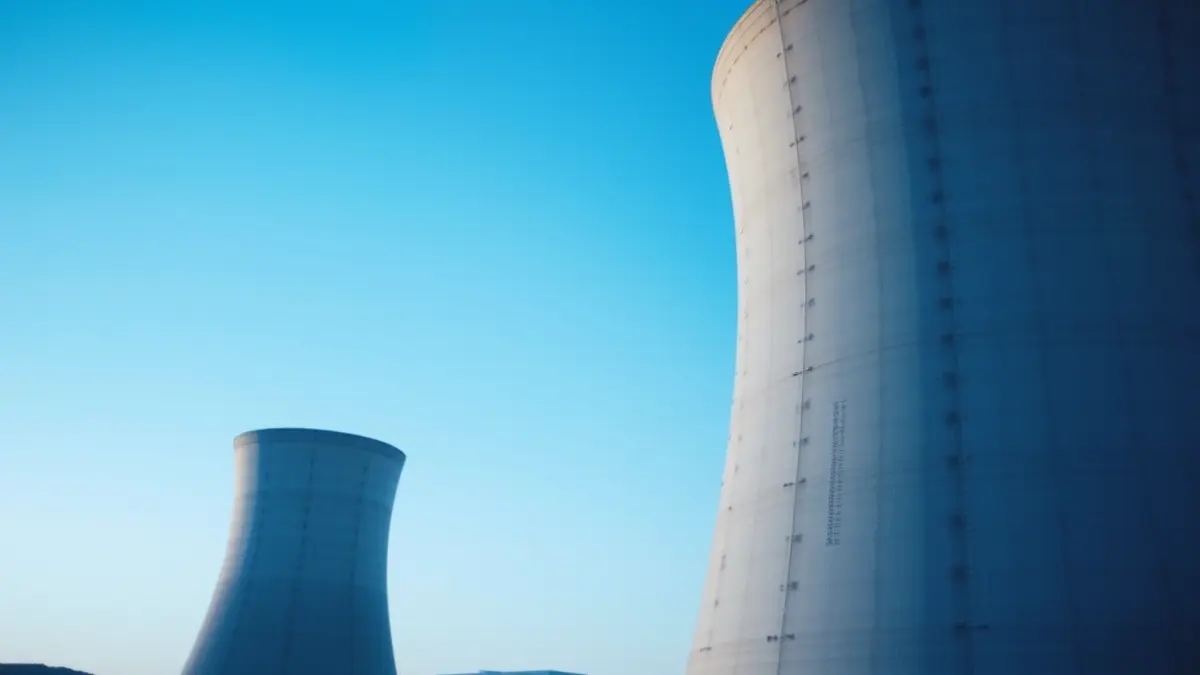 Image of a nuclear power plant with its cooling towers.