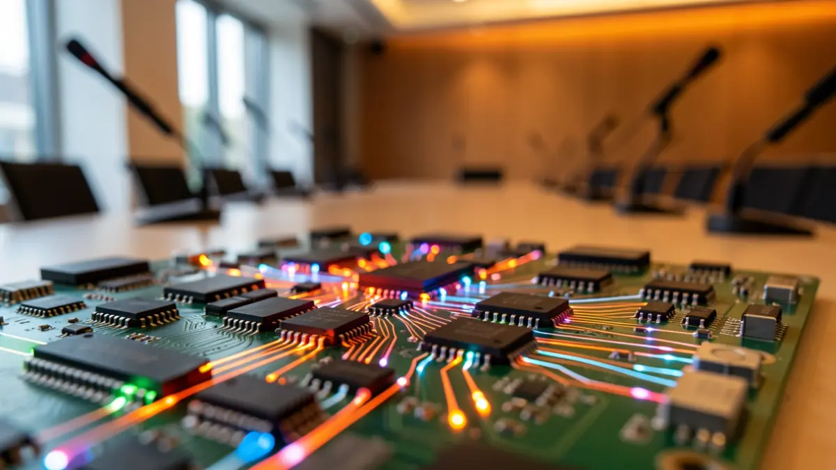 Imagen genérica de circuitos electrónicos y tecnología avanzada en un entorno profesional.