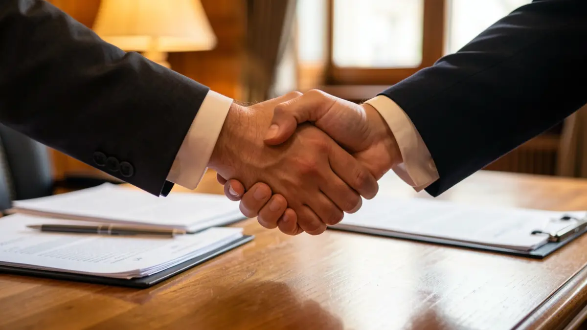 Generic image of a professional agreement in an office.