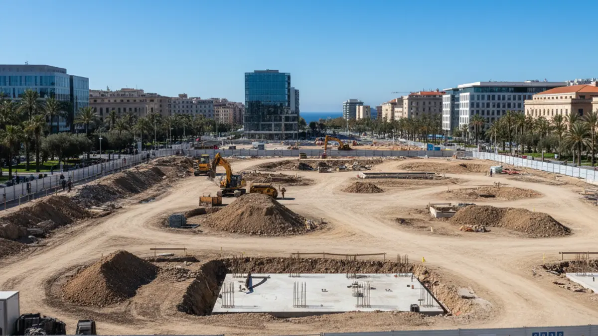 Image of an urban land plot prepared for office construction in Malaga.