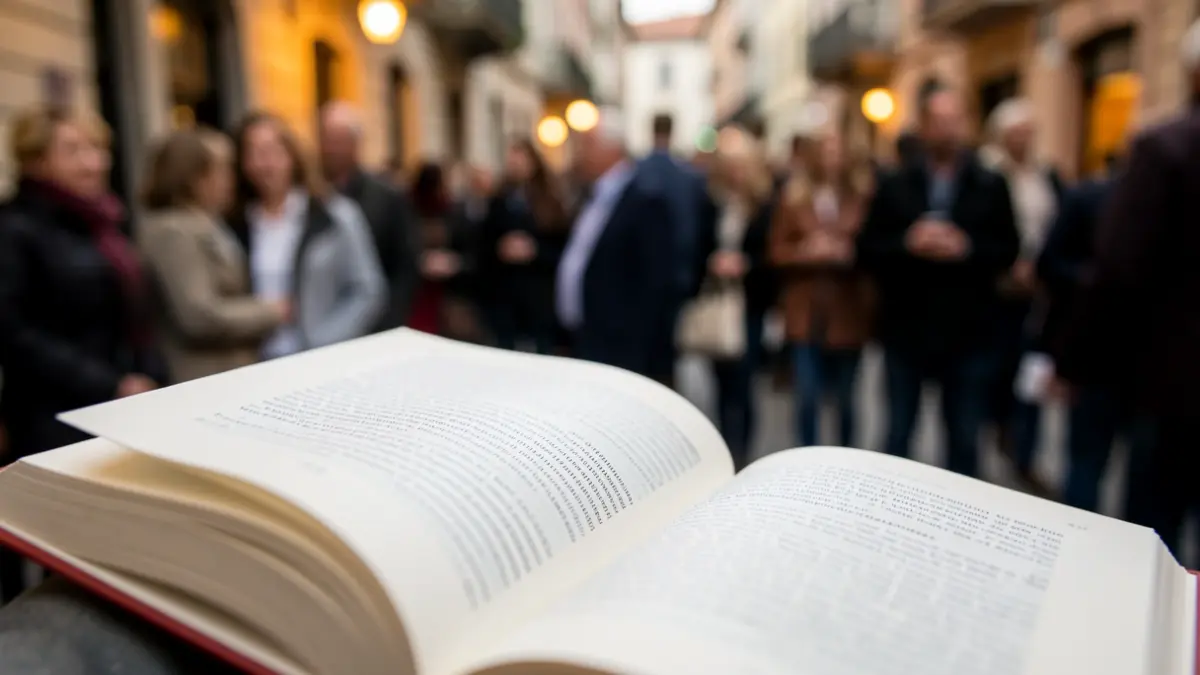 Primera página de un libro abierto de literatura gallega contemporánea.