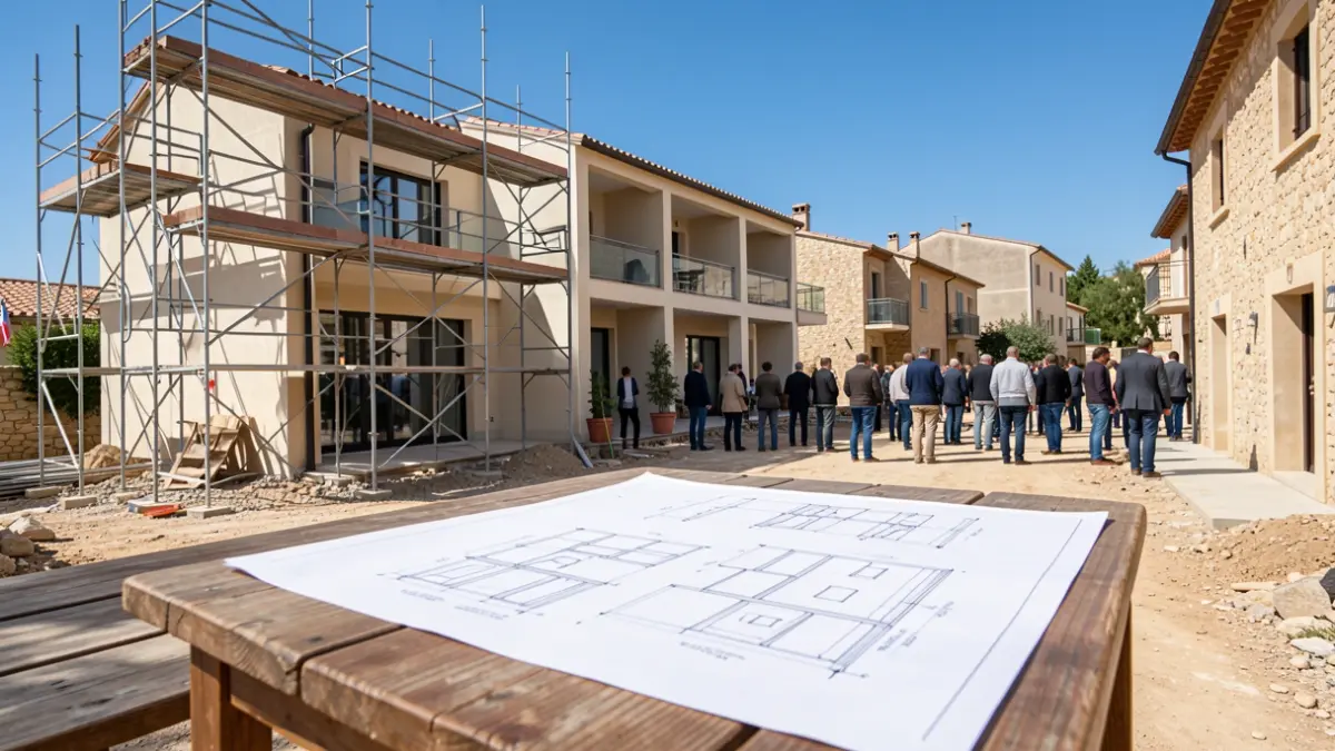 Image of a housing construction site in a Mediterranean urban setting.