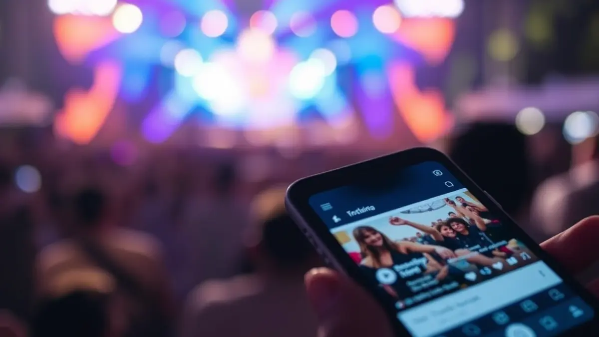 Imaxe xenérica dunha pantalla de smartphone mostrando contido de redes sociais nun festival.