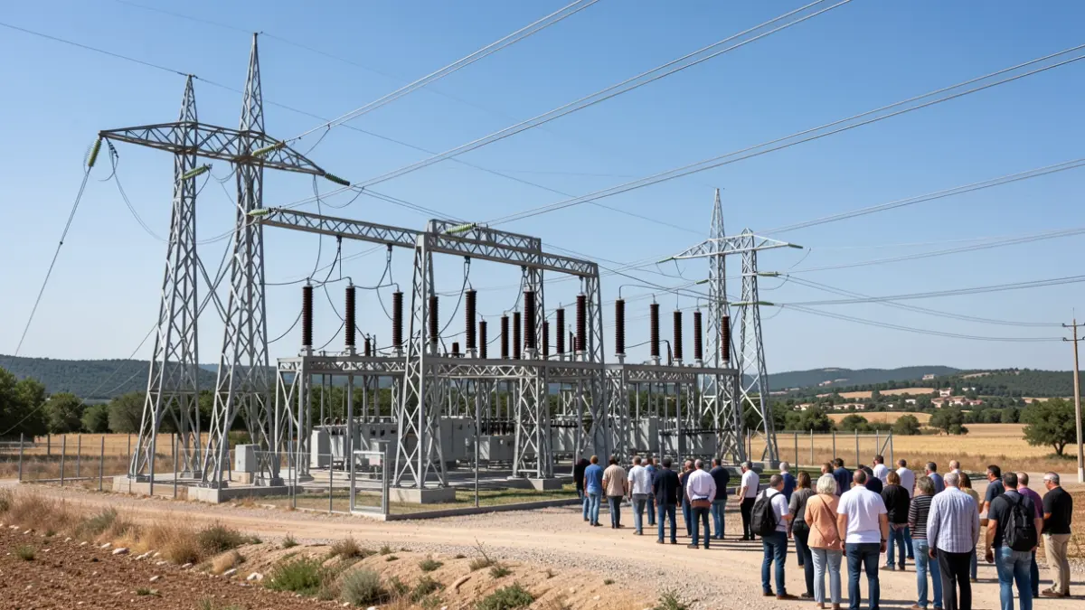 Imagen genérica de una subestación eléctrica de alta tensión en un entorno rural.