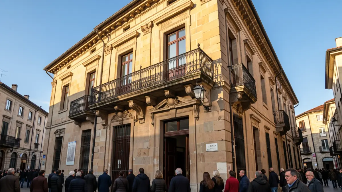 Imagen genérica de un ayuntamiento gallego de piedra con balcón ornamentado.