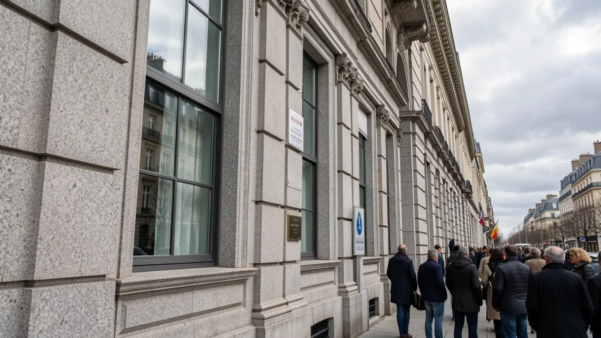 Imagen genérica de un edificio gubernamental gallego con detalles de granito.