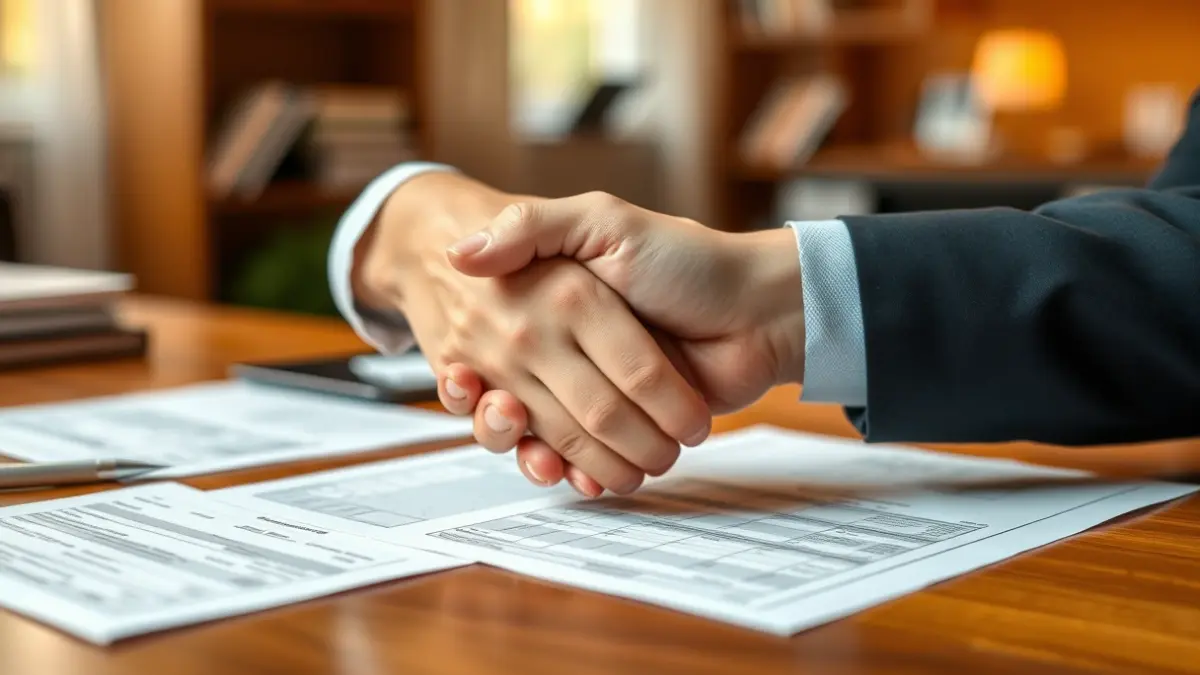 Imaxe xenérica de mans estreitándose sobre un escritorio, simbolizando a creación de emprego.
