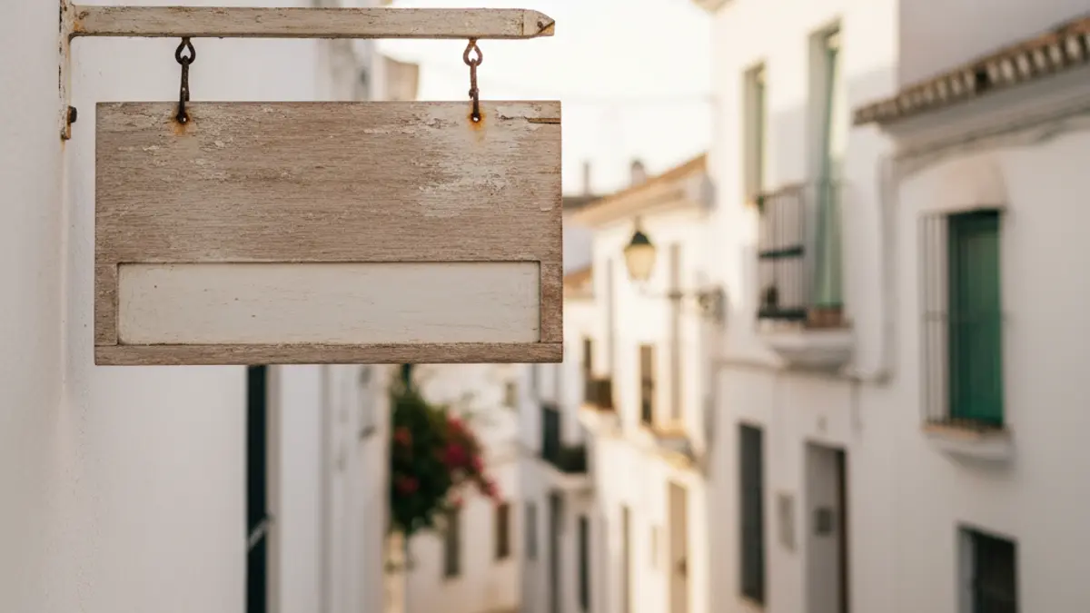 Image of a 'for sale' sign on a facade in Sanlúcar de Barrameda.