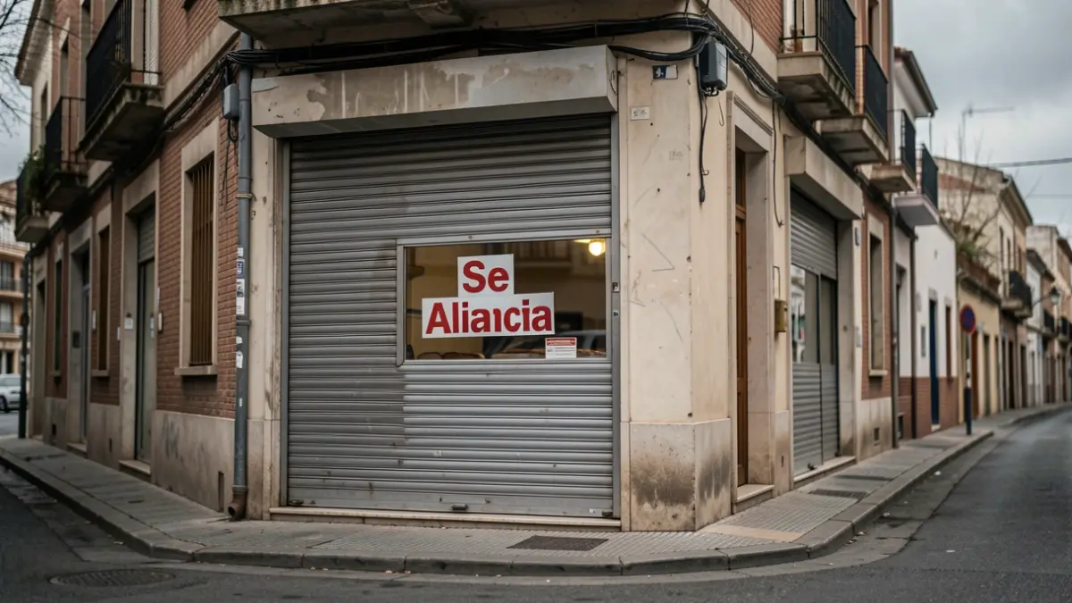 Imagen genérica de una panadería cerrada con el cartel de 'Se Alquila'.