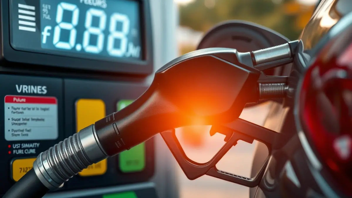 Generic image of a fuel pump nozzle, showing prices.