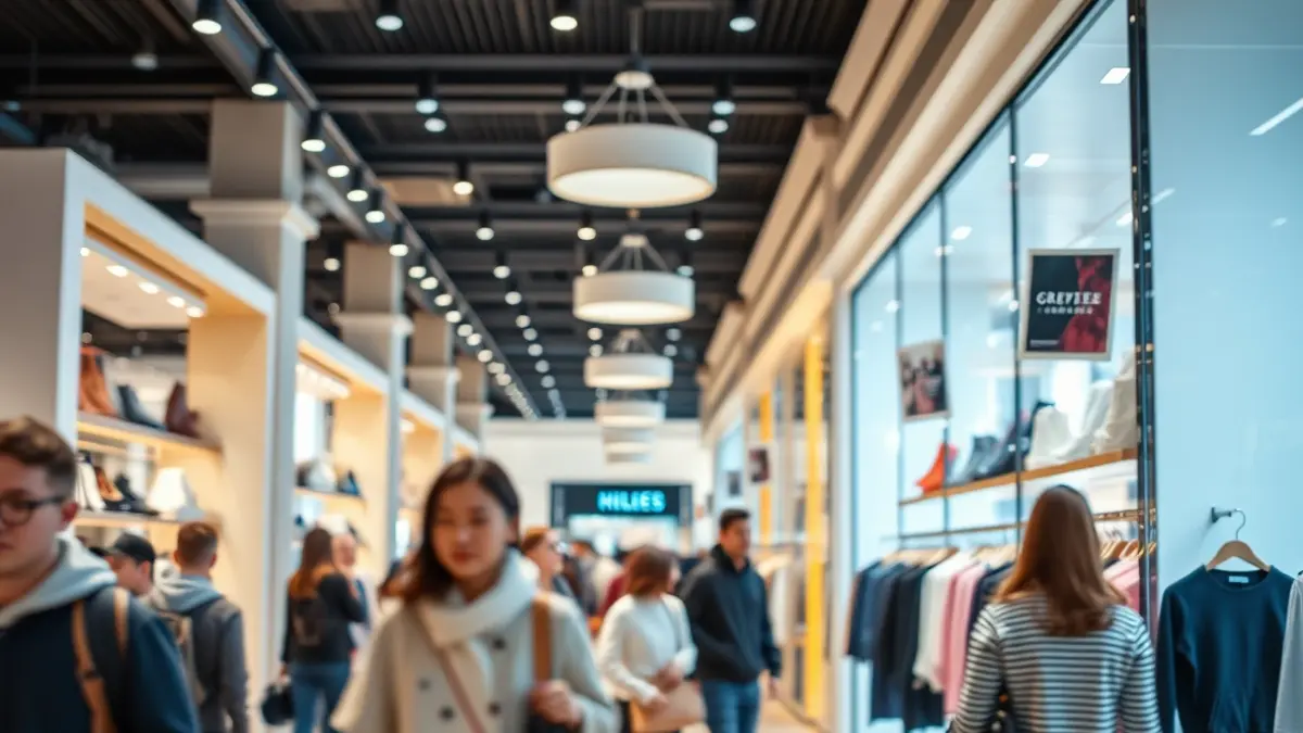 Imagen genérica de un interior de tienda moderna con iluminación brillante y expositores de ropa.