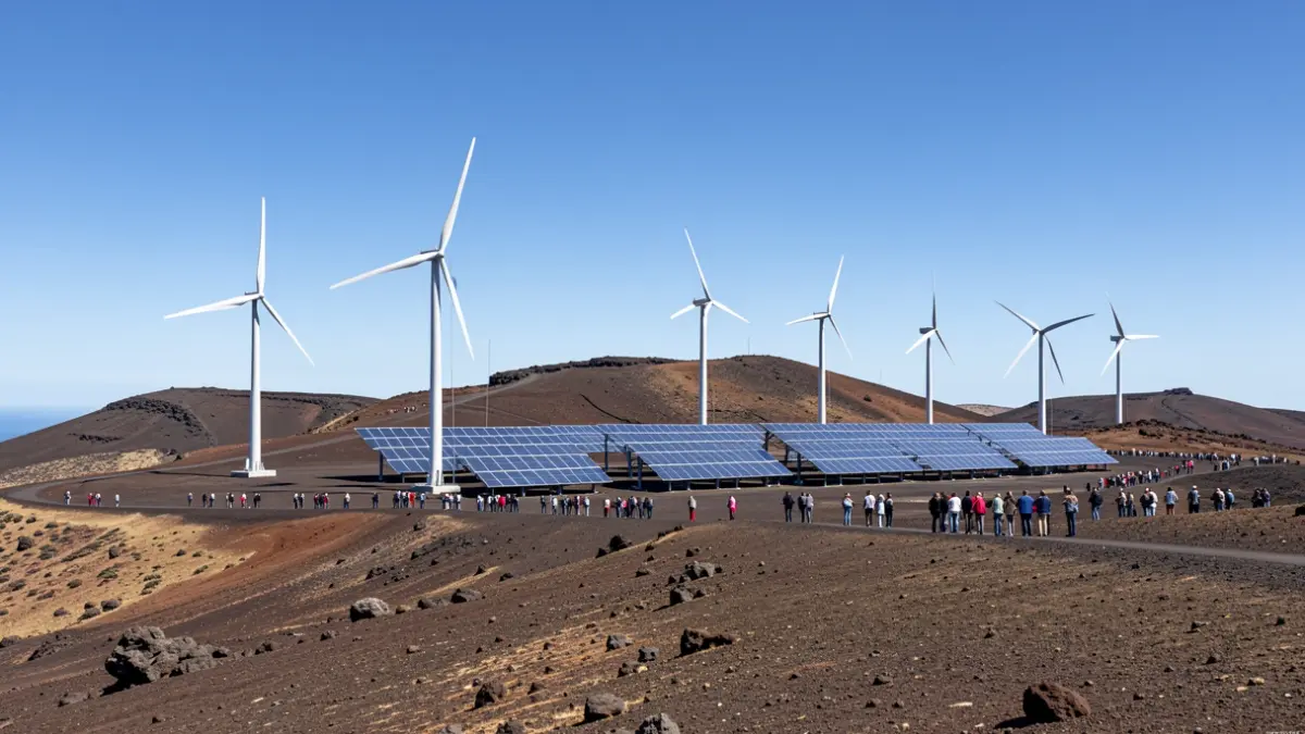 Imagen genérica de infraestructuras energéticas en un paisaje volcánico de Canarias.