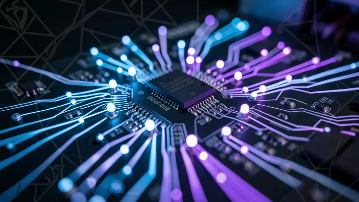 Generic image: A quantum circuit board with glowing blue and purple lights.